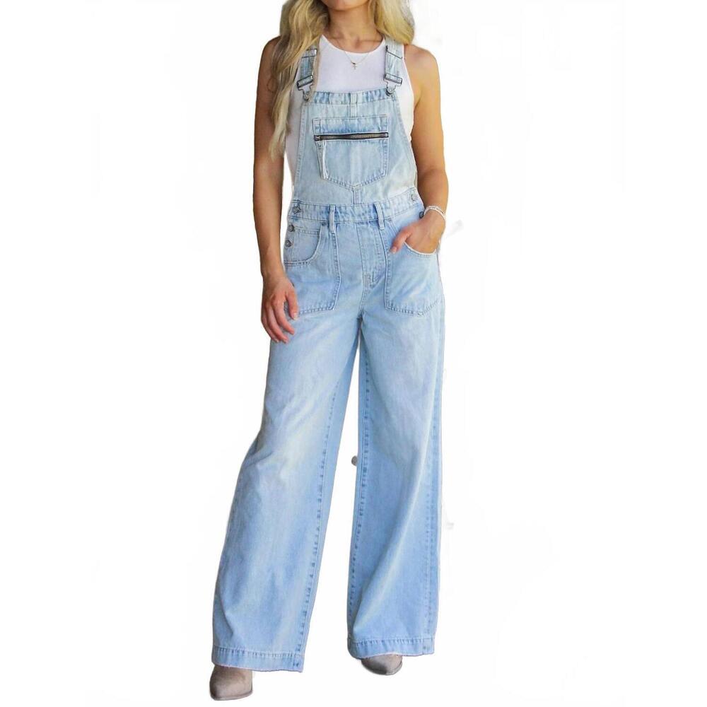 NEW HIDDEN dylan a-line super wide leg overalls in vintage wash